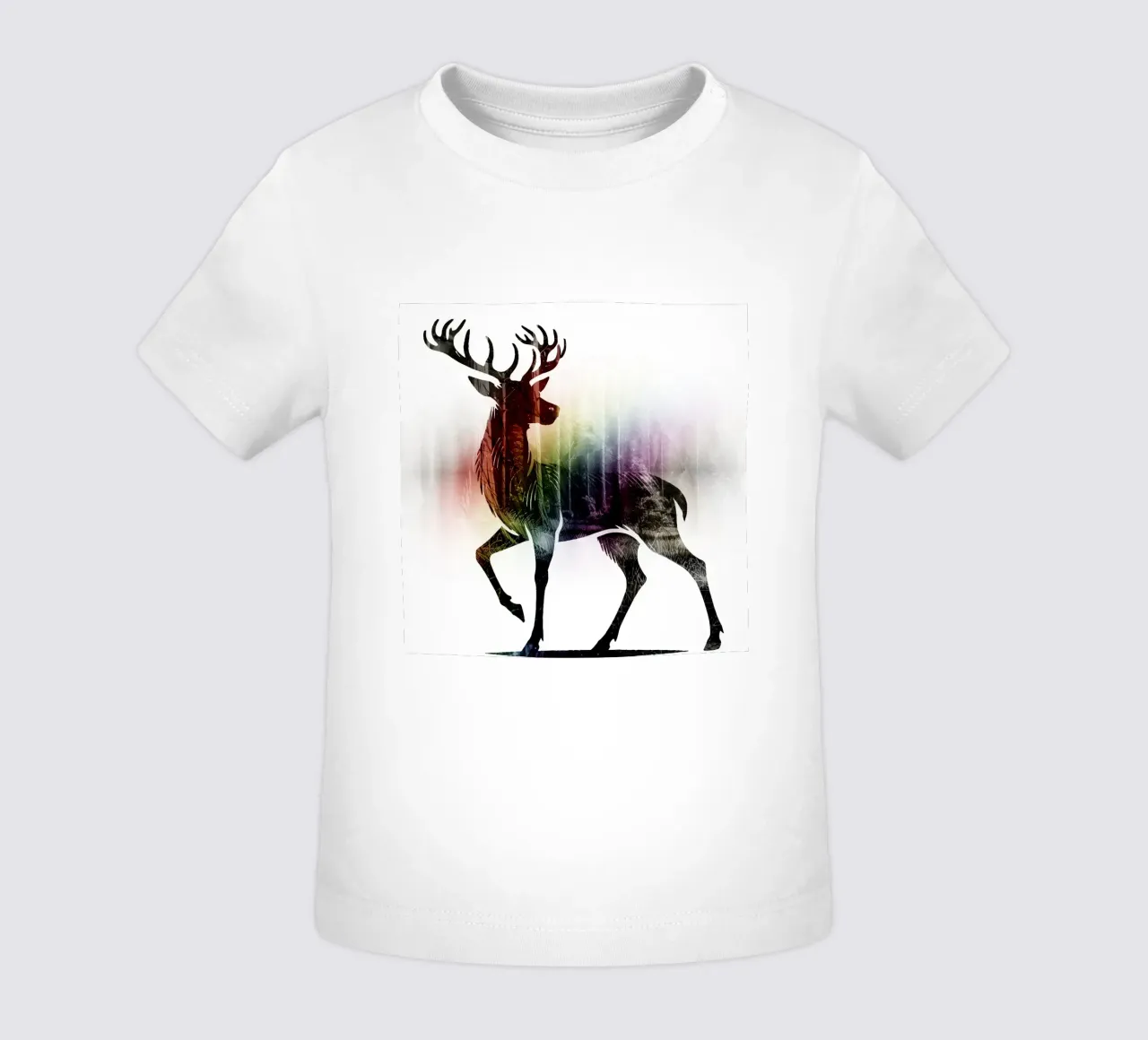 Hirschmotiv Silhouette mit zarten Regenbogentönen Baby T-Shirt von namosh