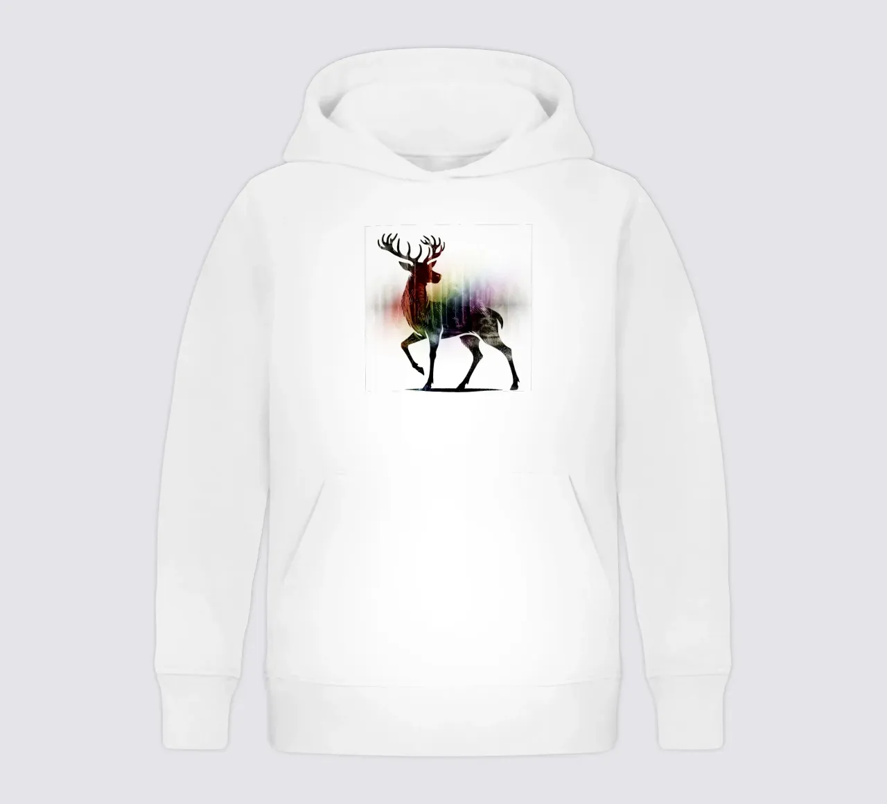 Silhouette con motivo di cervo e delicati colori dell'arcobaleno felpa bambino con cappuccio da namosh