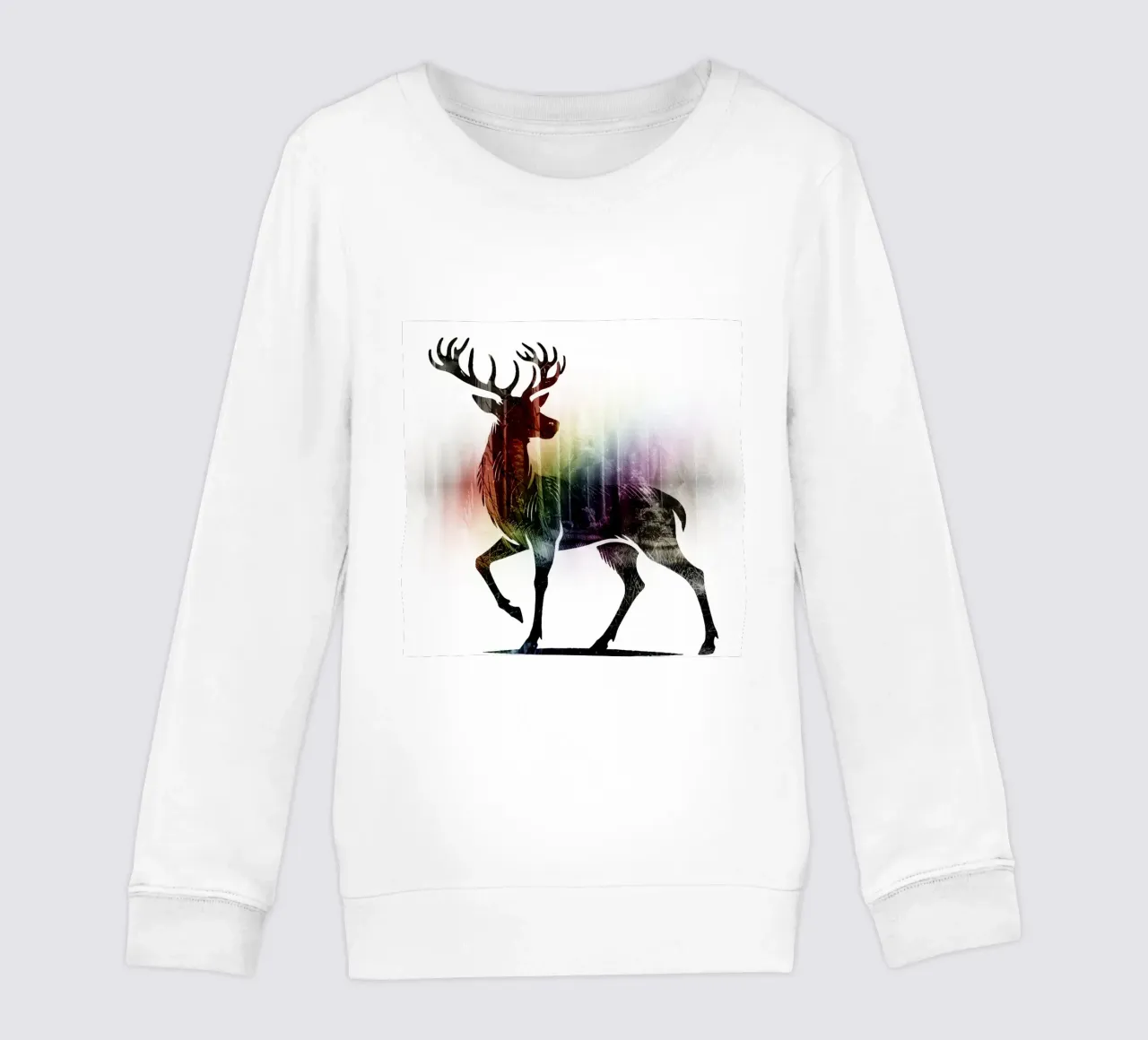 Silhouette con motivo di cervo e delicati colori dell'arcobaleno felpa bambino da namosh