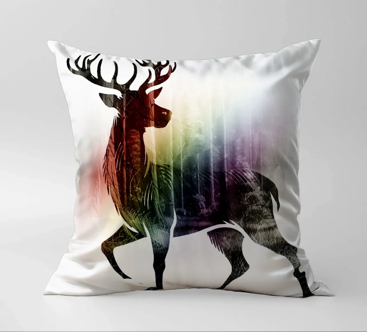 Silhouette con motivo di cervo e delicati colori dell'arcobaleno cuscino da namosh