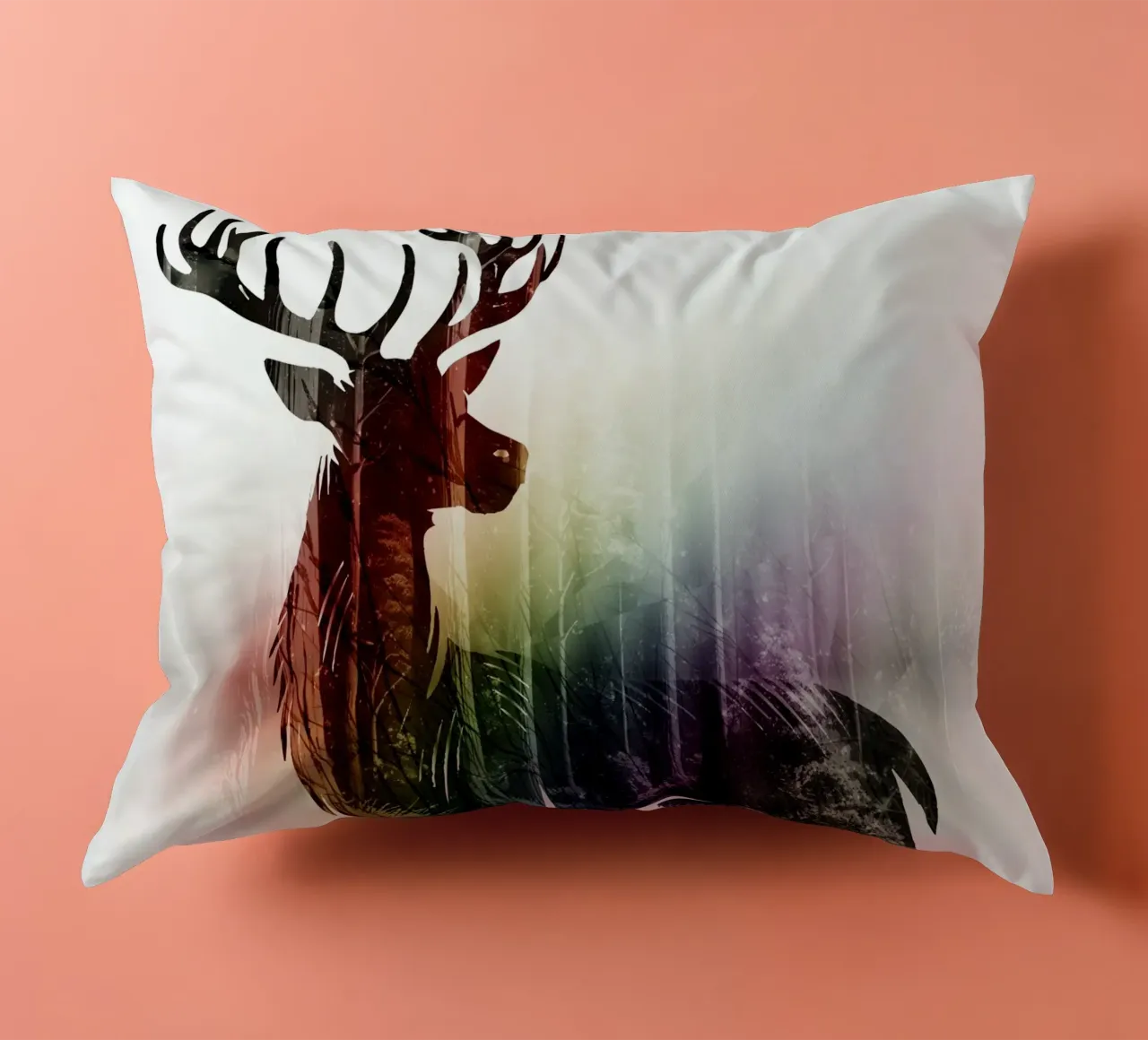 Silhouette con motivo di cervo e delicati colori dell'arcobaleno cuscino da namosh