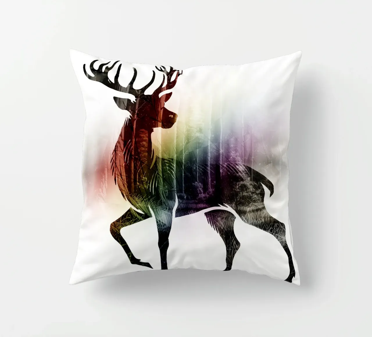 Silhouette con motivo di cervo e delicati colori dell'arcobaleno cuscino da namosh