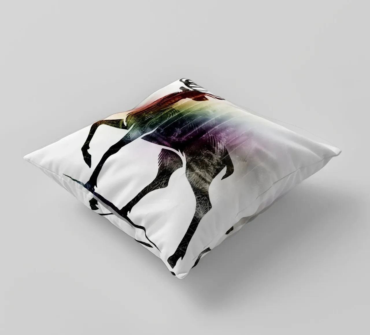 Silhouette con motivo di cervo e delicati colori dell'arcobaleno cuscino da namosh