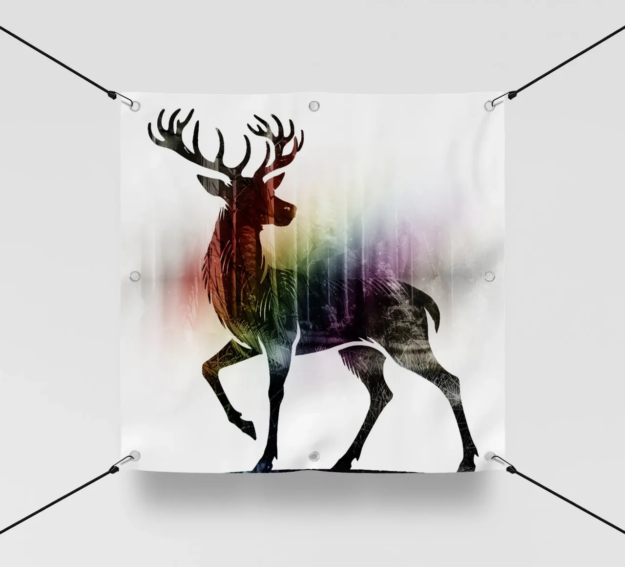 Silhouette con motivo di cervo e delicati colori dell'arcobaleno telo in pvc da namosh