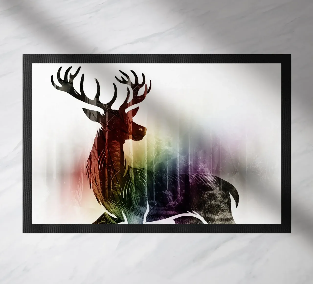 Silhouette con motivo di cervo e delicati colori dell'arcobaleno zerbino da namosh