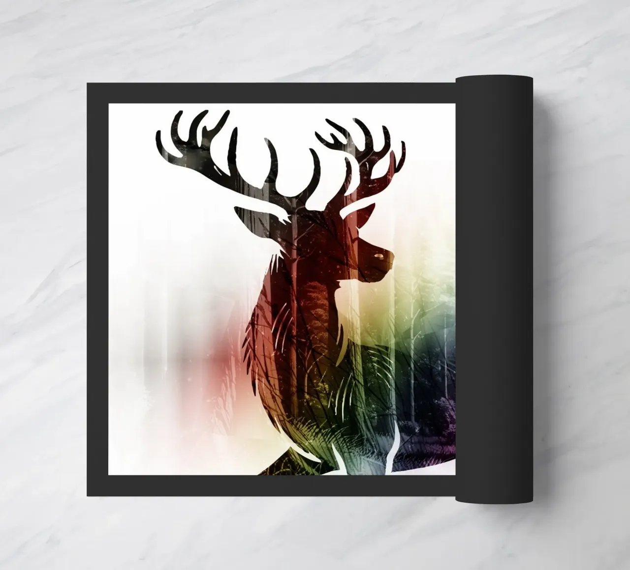 Silhouette con motivo di cervo e delicati colori dell'arcobaleno zerbino da namosh