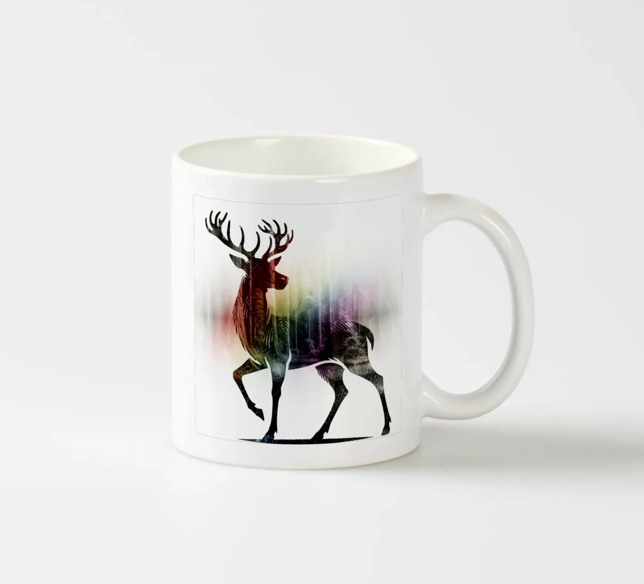 Silhouette con motivo di cervo e delicati colori dell'arcobaleno tazza in ceramica da namosh