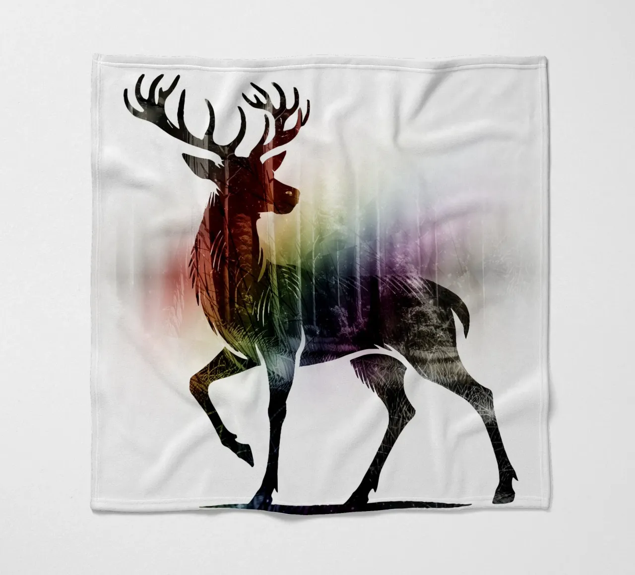 Silhouette con motivo di cervo e delicati colori dell'arcobaleno coperta in pile da namosh