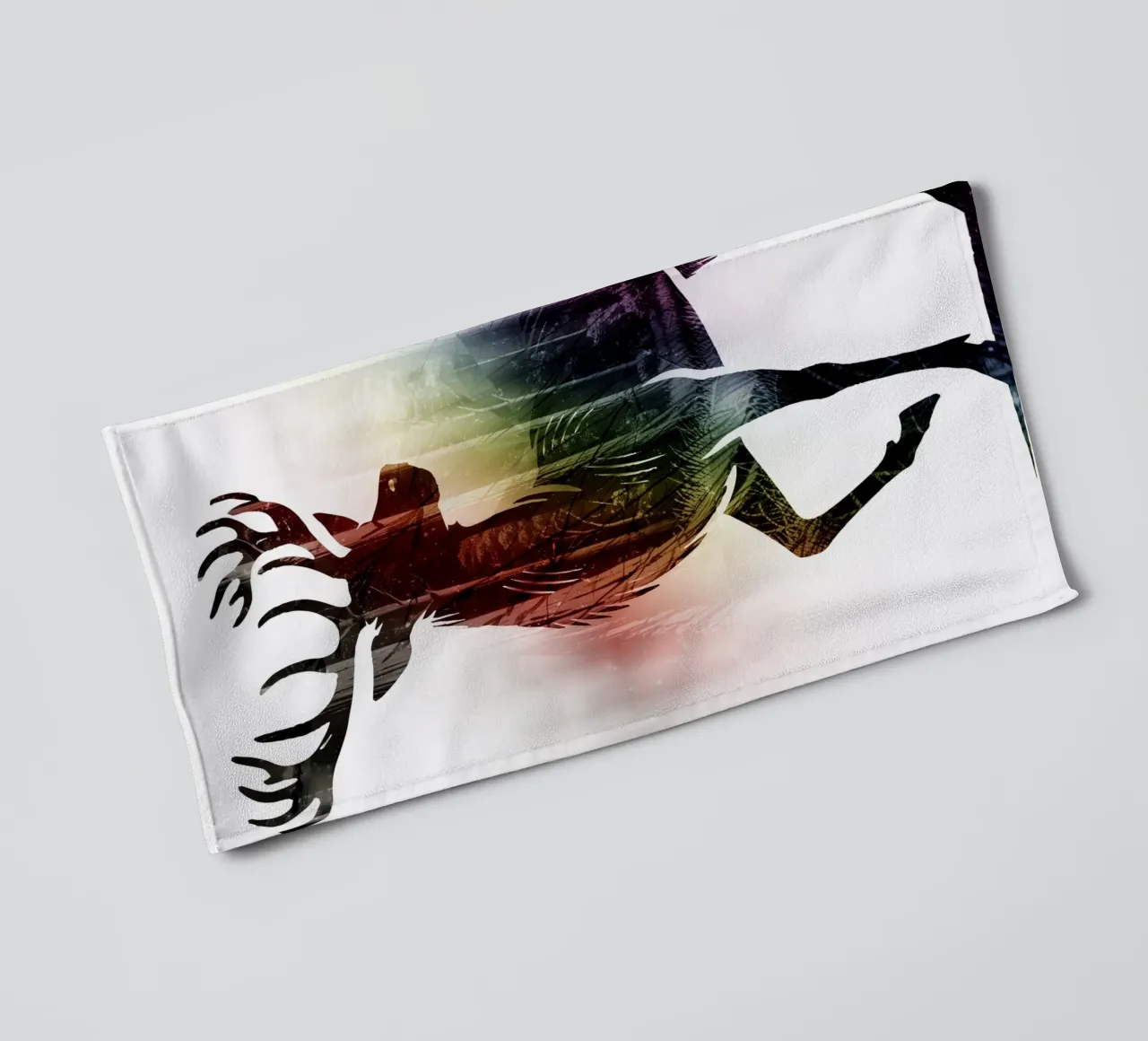 Silhouette con motivo di cervo e delicati colori dell'arcobaleno asciugamano da bagno da namosh