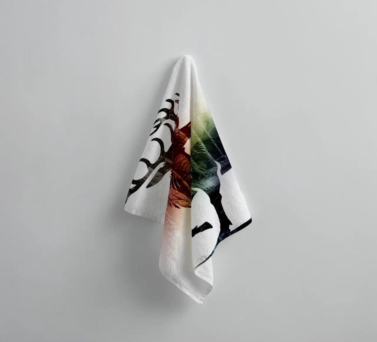 Silhouette con motivo di cervo e delicati colori dell'arcobaleno asciugamano da bagno da namosh
