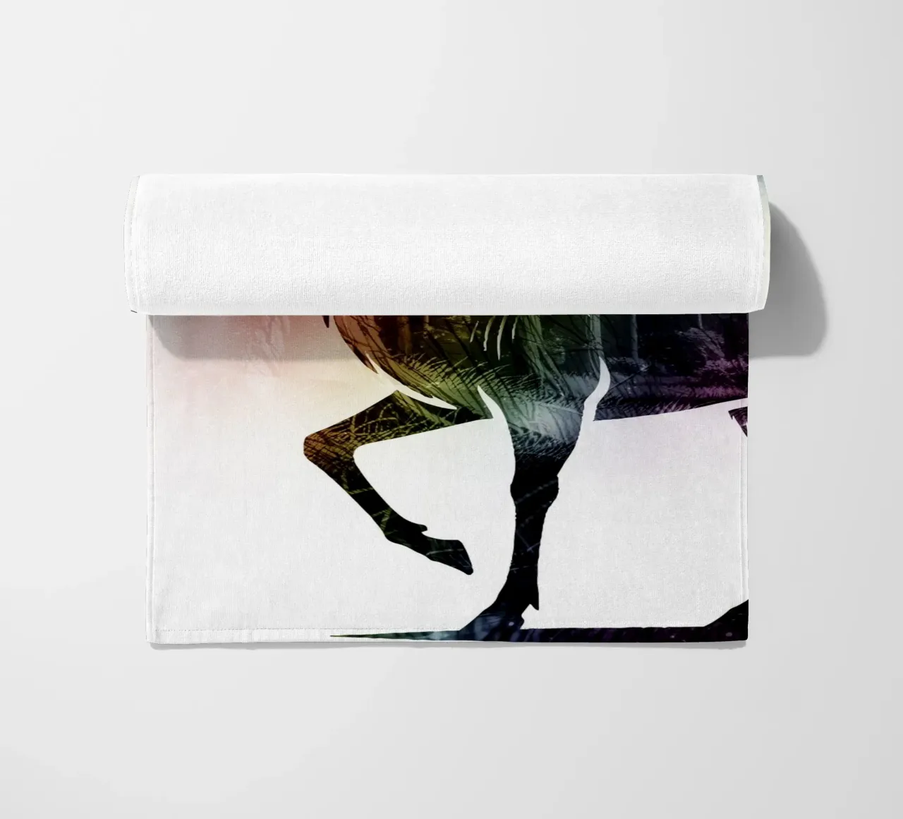 Silhouette con motivo di cervo e delicati colori dell'arcobaleno telo mare da namosh