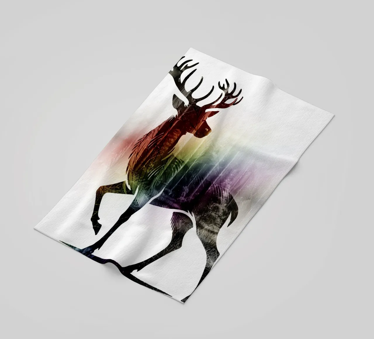 Silhouette con motivo di cervo e delicati colori dell'arcobaleno telo mare da namosh