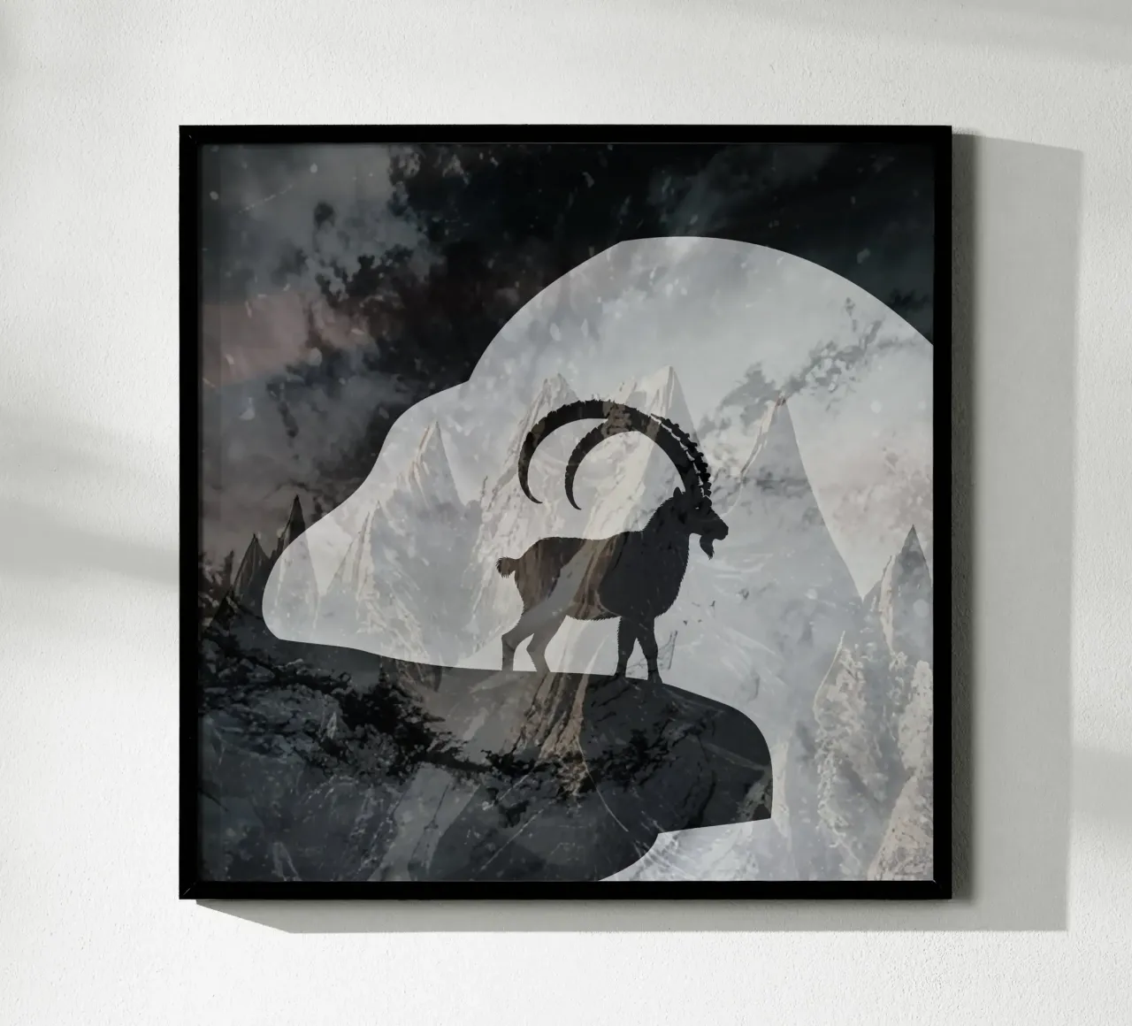 Ibex in the mountains - silhouette art with alpine flair poster with aluminum frame by namosh
