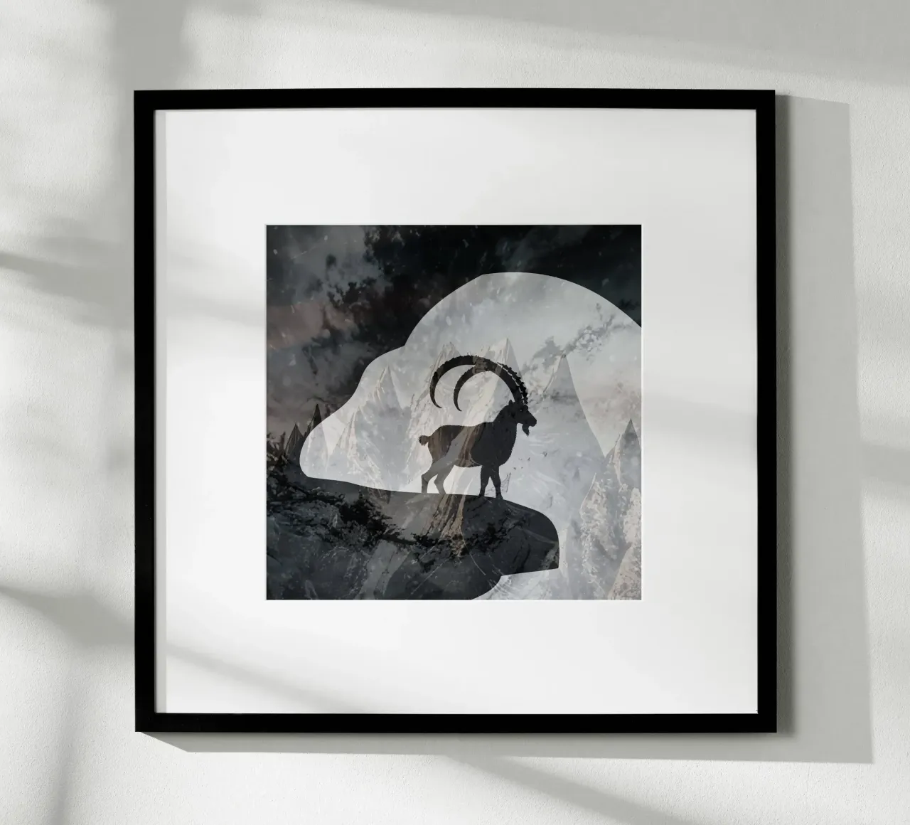 Ibex in the mountains - silhouette art with alpine flair poster with aluminum frame by namosh
