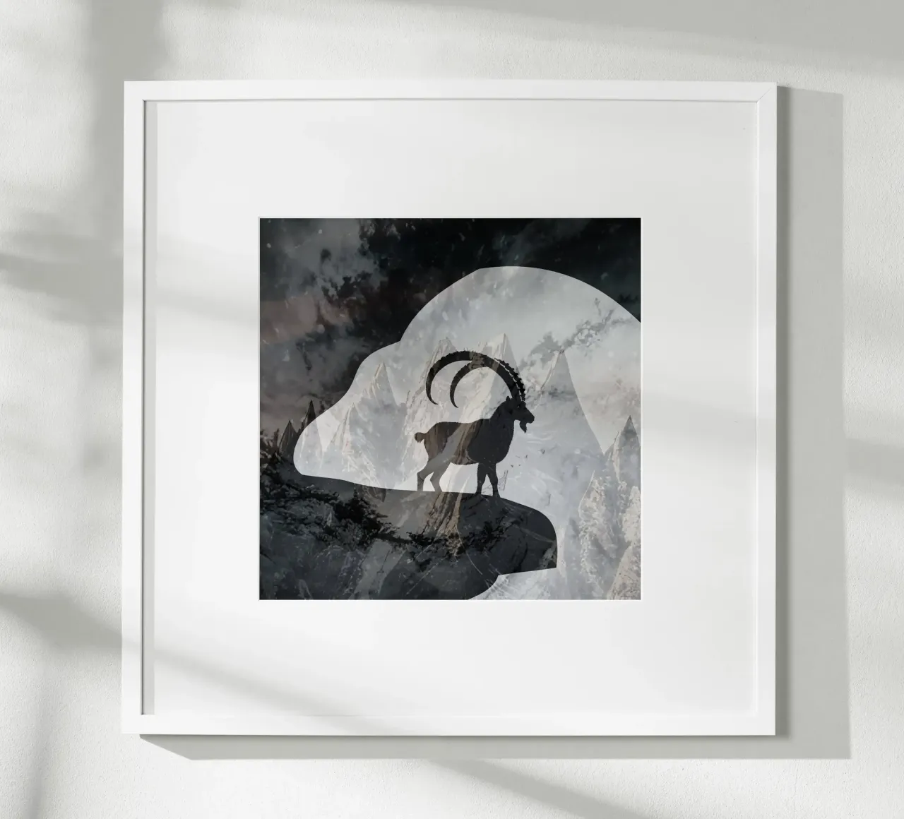 Ibex in the mountains - silhouette art with alpine flair poster with aluminum frame by namosh
