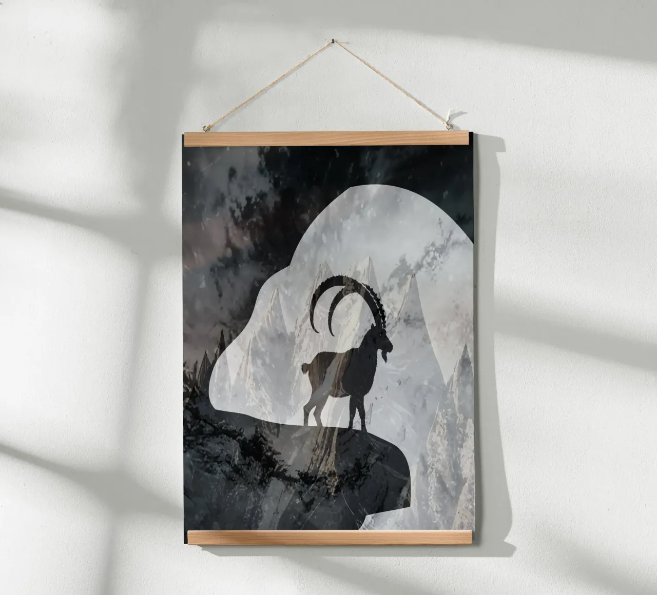 Ibex in the mountains - silhouette art with alpine flair poster with aluminum frame by namosh