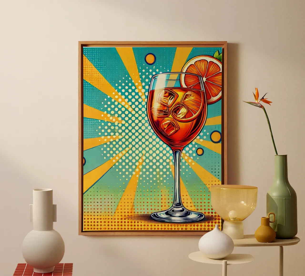 Aperol Pop Kunst canvas met Baklijst van Digital Naive
