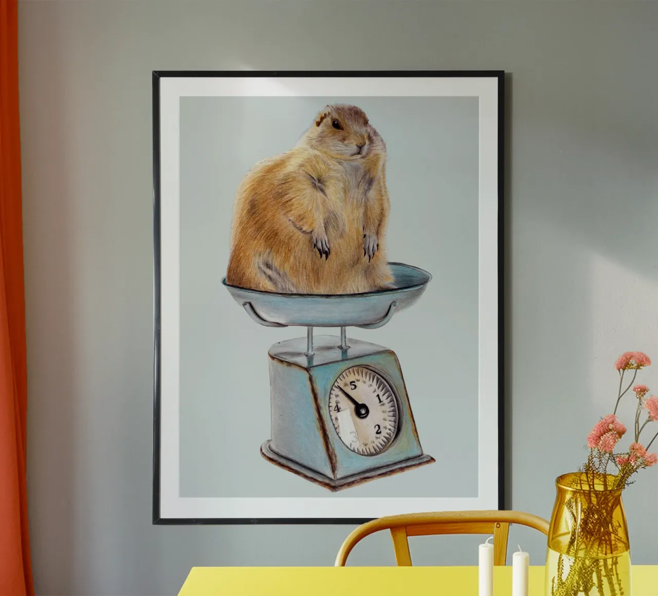 The shock on the scales poster with plastic frame by Graphit und Farbe