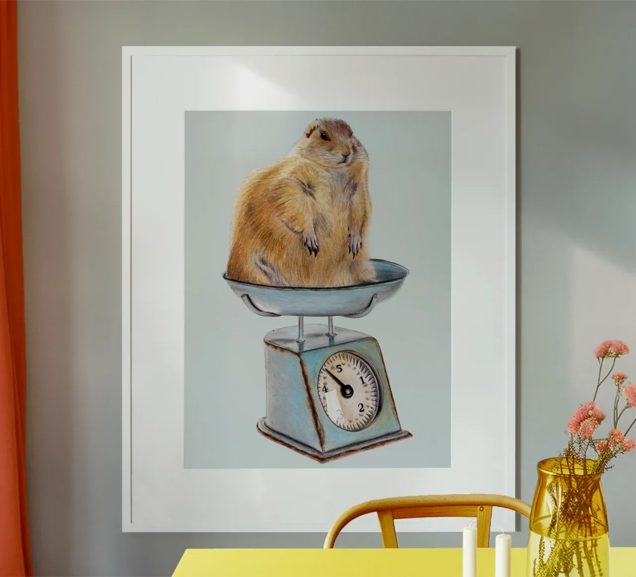 The shock on the scales poster with plastic frame by Graphit und Farbe