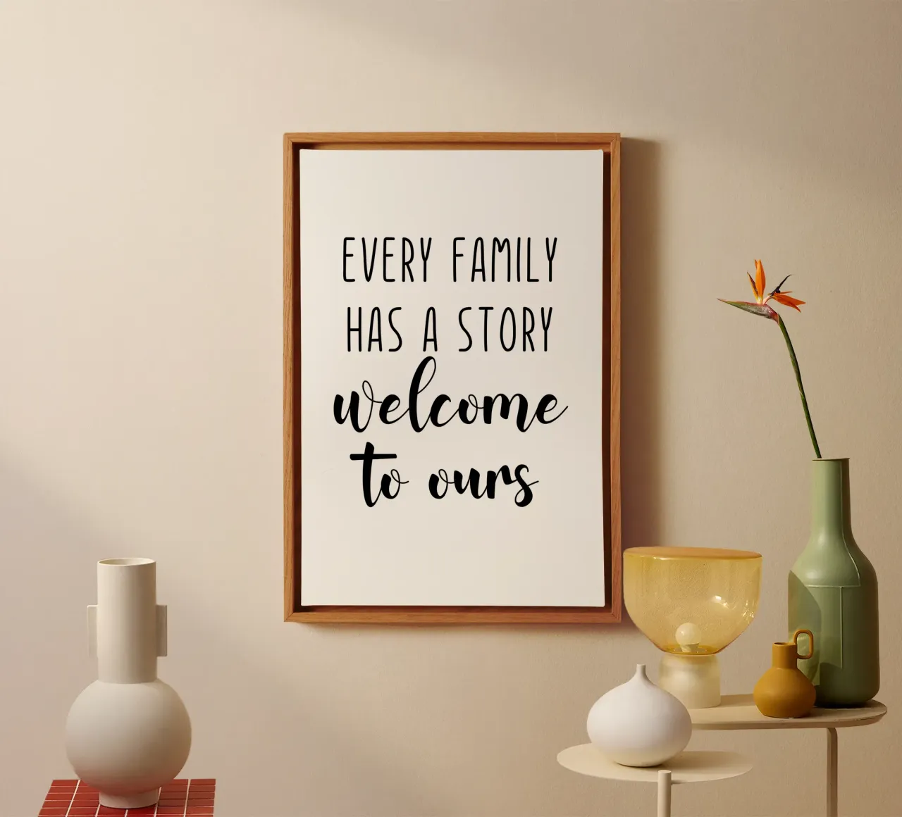 Every Family Has a Story Welcome to Ours canvas with Floater frame by Shark Printables
