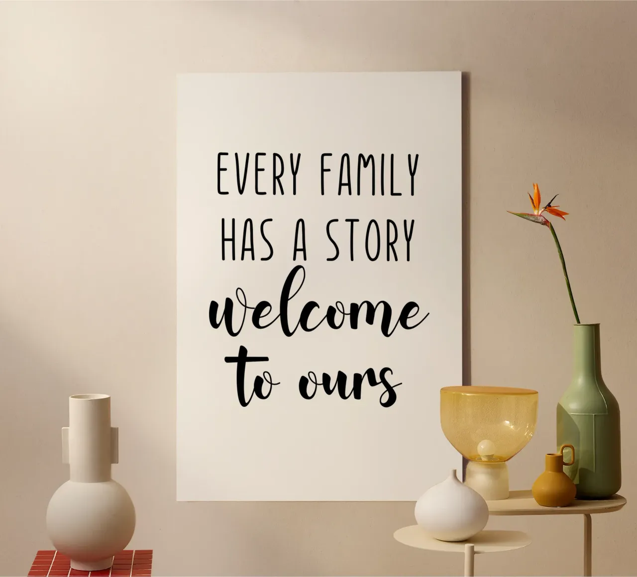 Every Family Has a Story Welcome to Ours canvas with Floater frame by Shark Printables