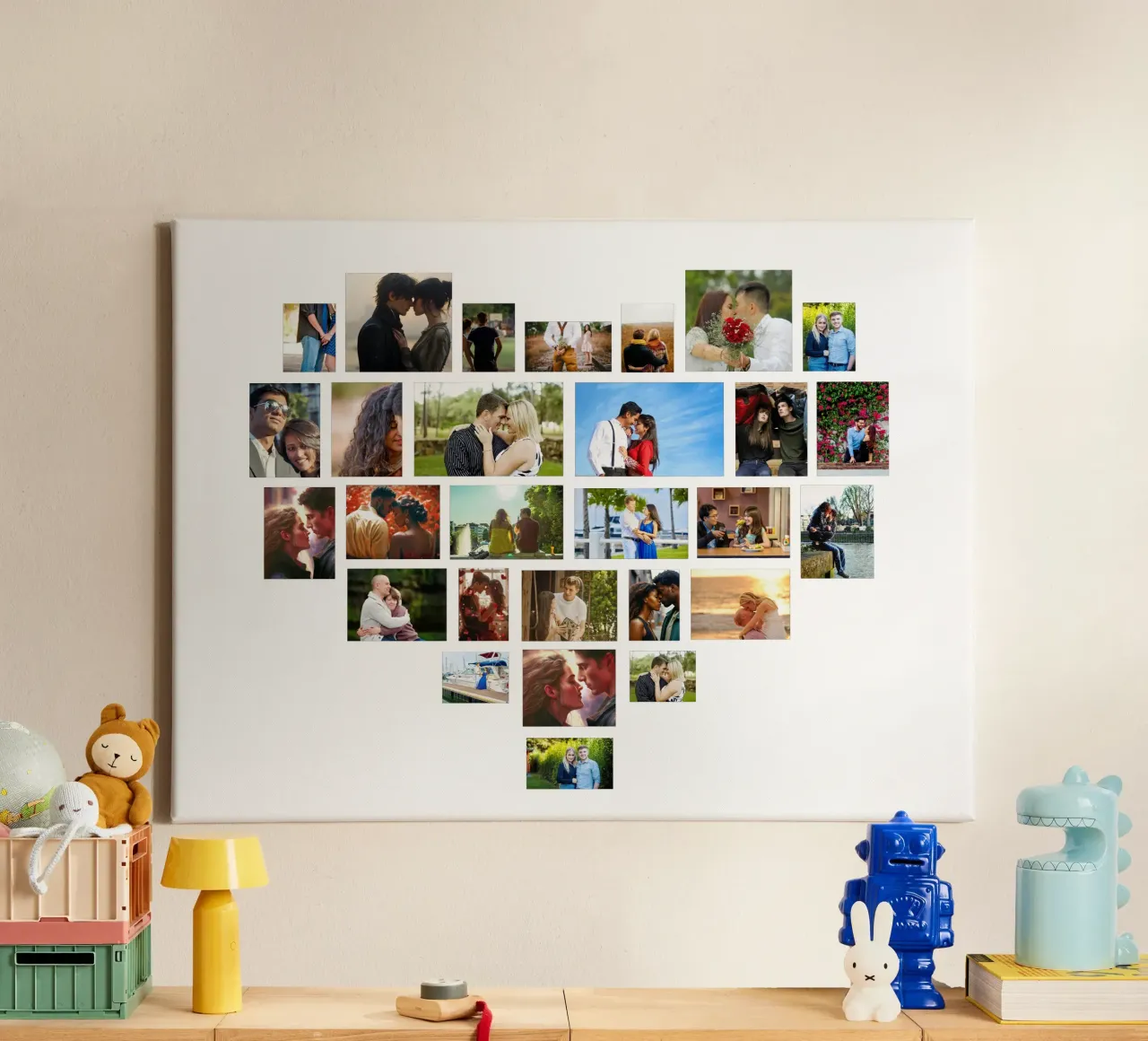 Gepersonaliseerde 28 Valentijns Fotocollage Hart op maat canvas met Baklijst van Shark Printables