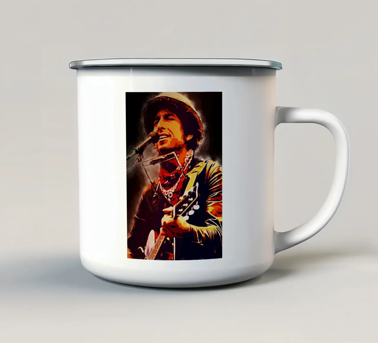 El arte de Bob Dylan taza de esmalte de neonartroom