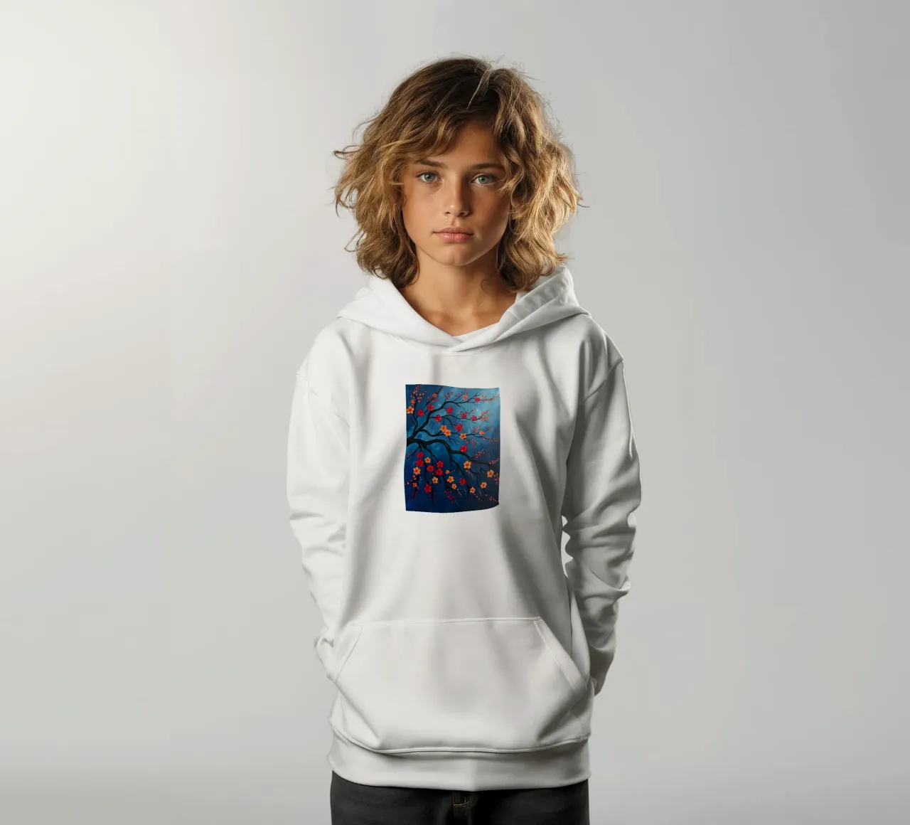 Rami in fiore nella notte felpa bambino con cappuccio da Artistic-shop