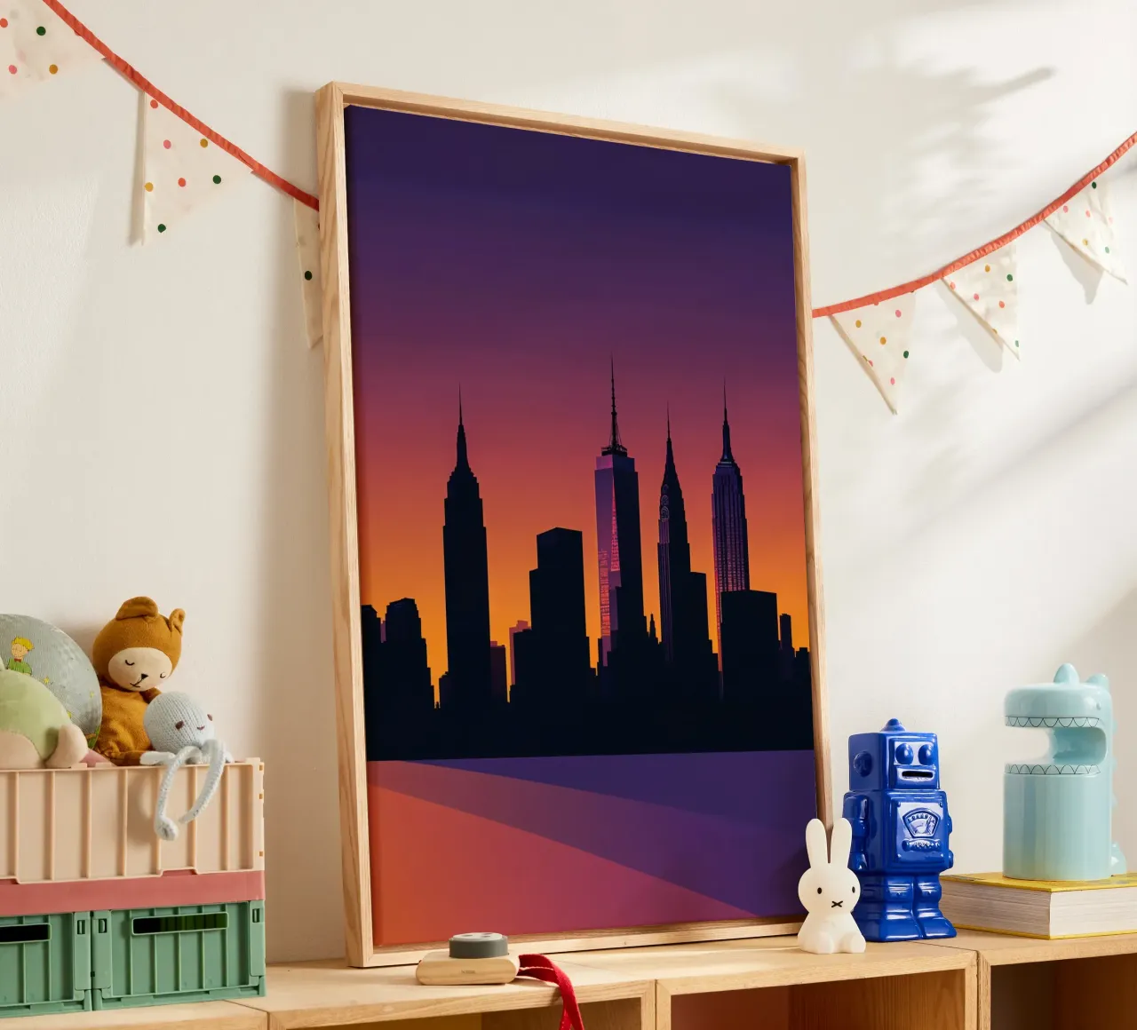 Minimalist NYC Skyline in Vibrant Twilight tela con Cornice a cassetta da AlbertKlee