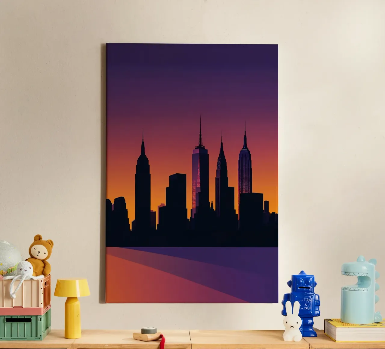 Minimalist NYC Skyline in Vibrant Twilight tela con Cornice a cassetta da AlbertKlee