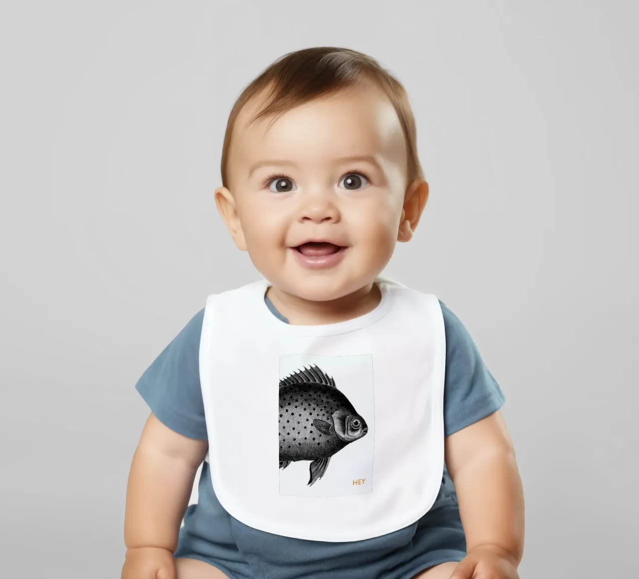 Hey Fish baby bib by The Gently Unfurling Sneak