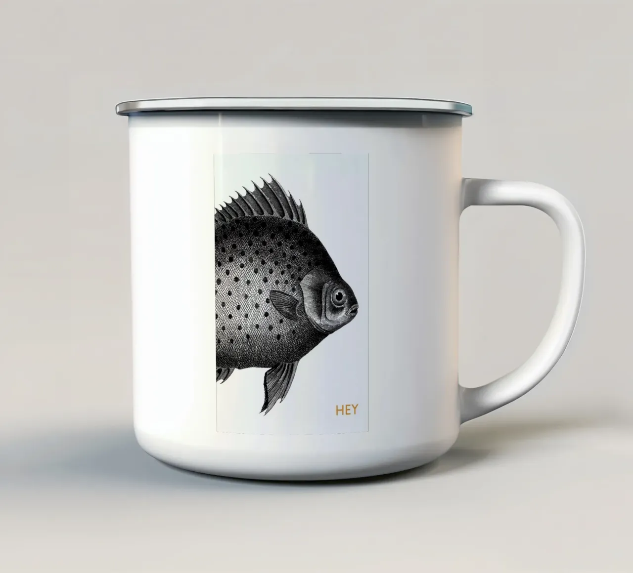Hey Fish tazza in smalto da The Gently Unfurling Sneak