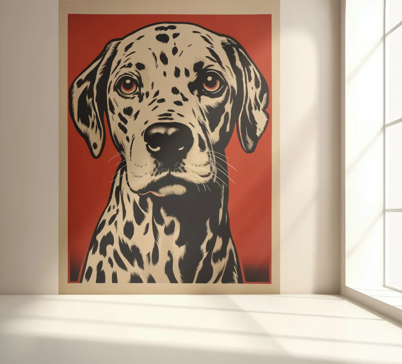 Dalmatian dog portrait colour woodcut photo wallpaper by Autofocus