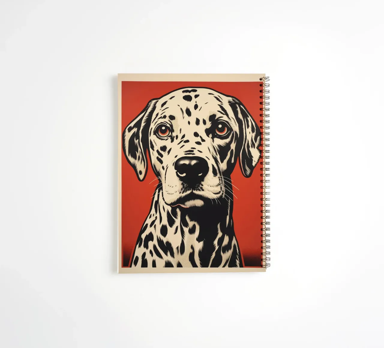 Dalmatian dog portrait colour woodcut spiral notebook by Autofocus