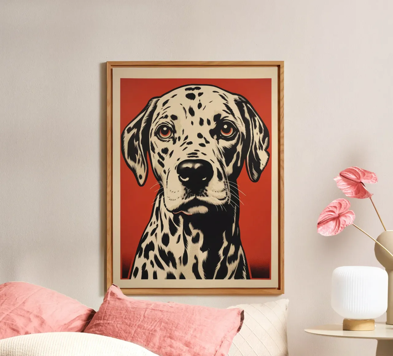 Ritratto di cane dalmata in xilografia a colori alluminio dibond da Autofocus
