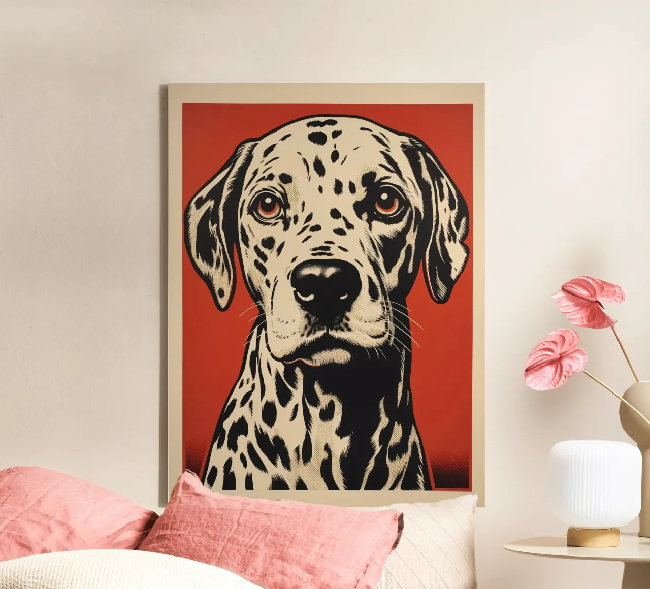 Dalmatian dog portrait colour woodcut canvas by Autofocus