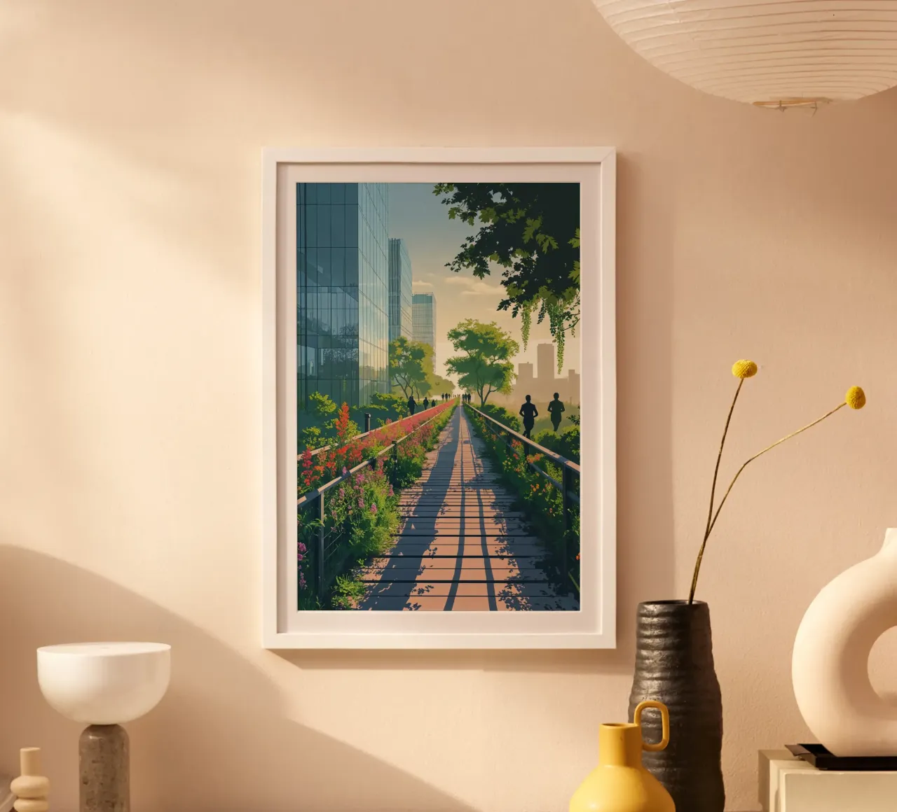 Walking the High Line at Sunrise poster con telaio in alluminio da AlbertKlee