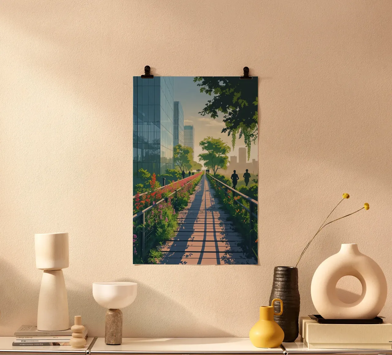 Walking the High Line at Sunrise poster con telaio in alluminio da AlbertKlee