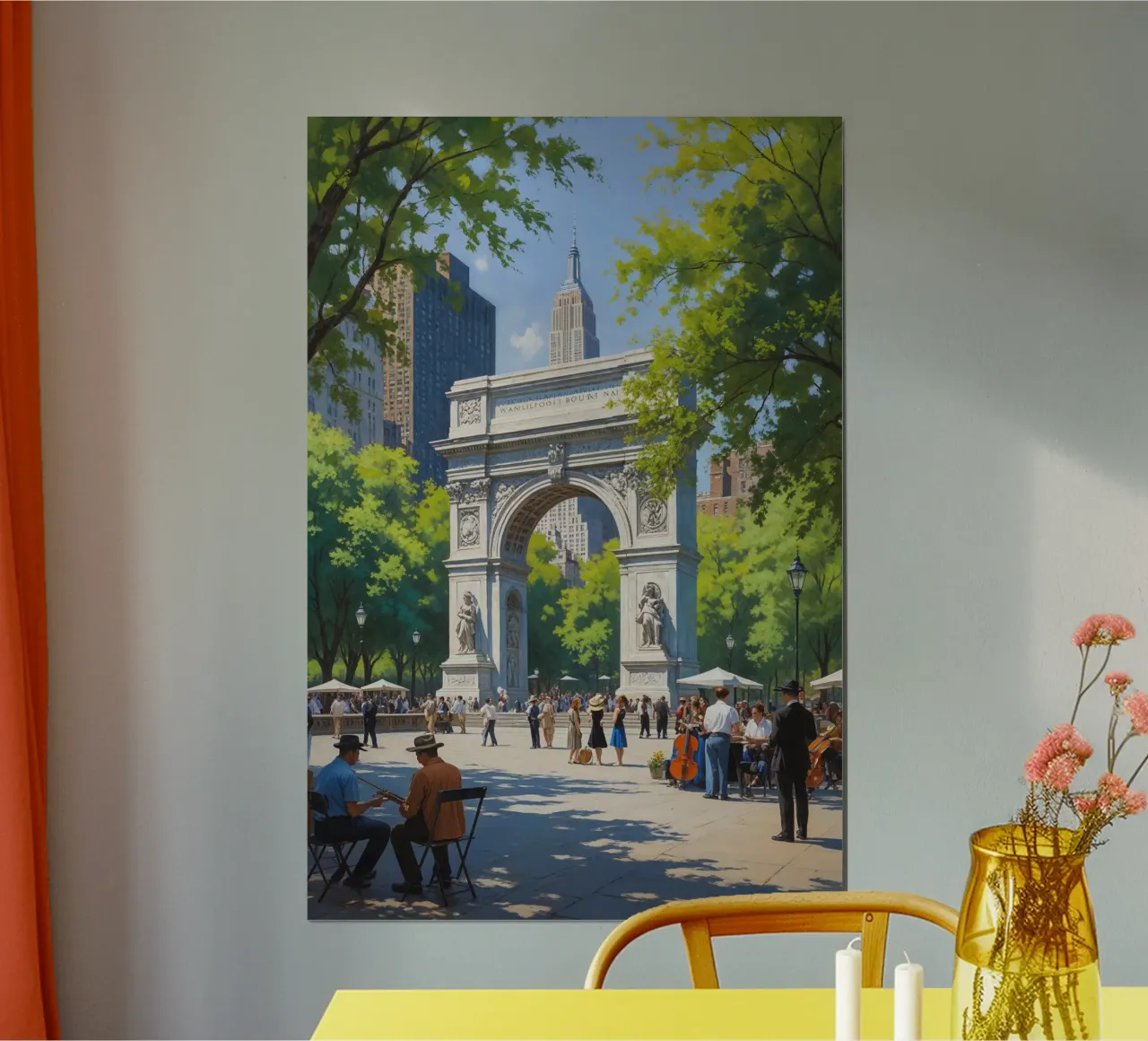 Washington Square Park Arch and Empire State View poster con telaio in plastica da AlbertKlee