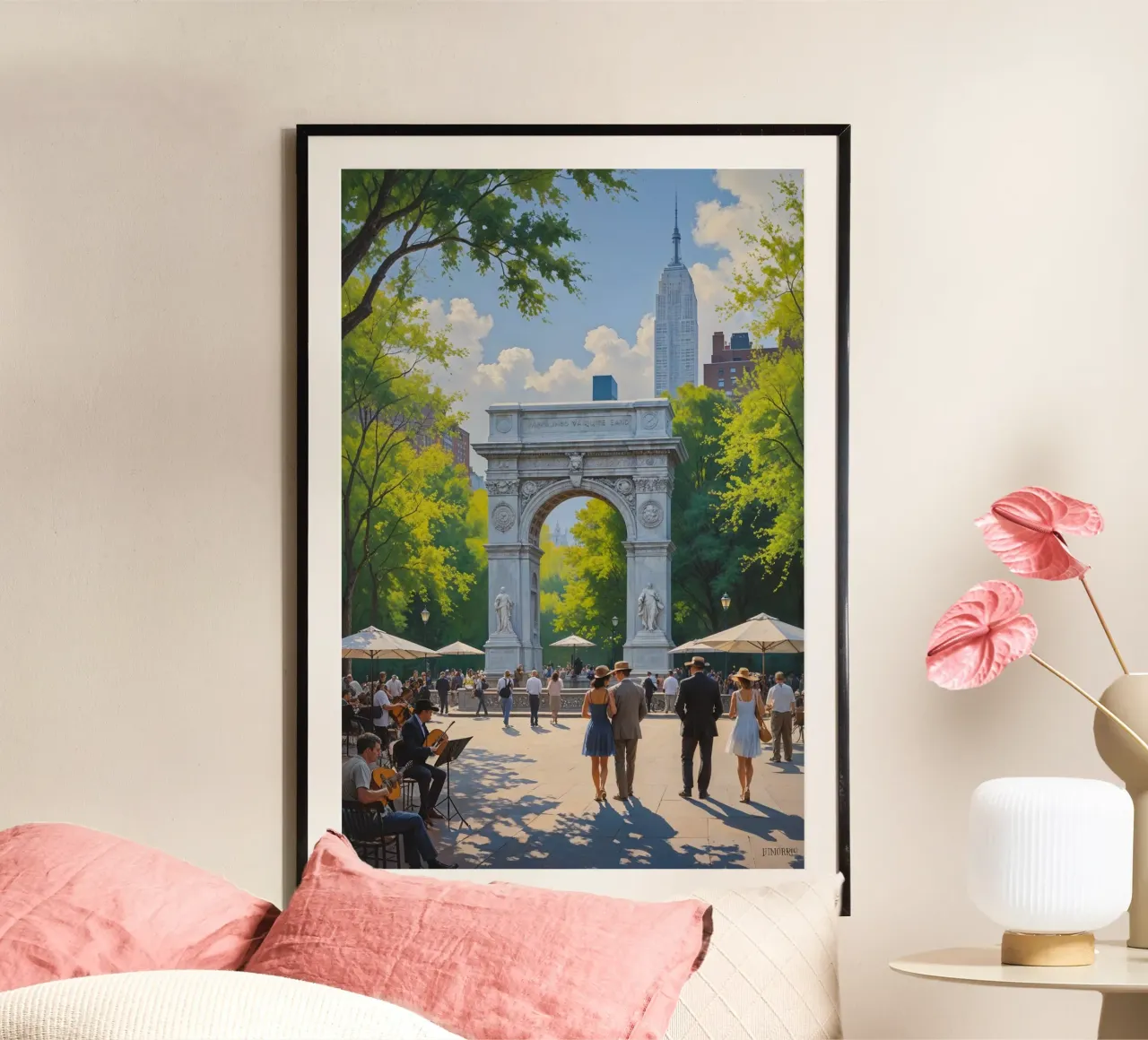 A Day in Washington Square Park poster con telaio in legno da AlbertKlee