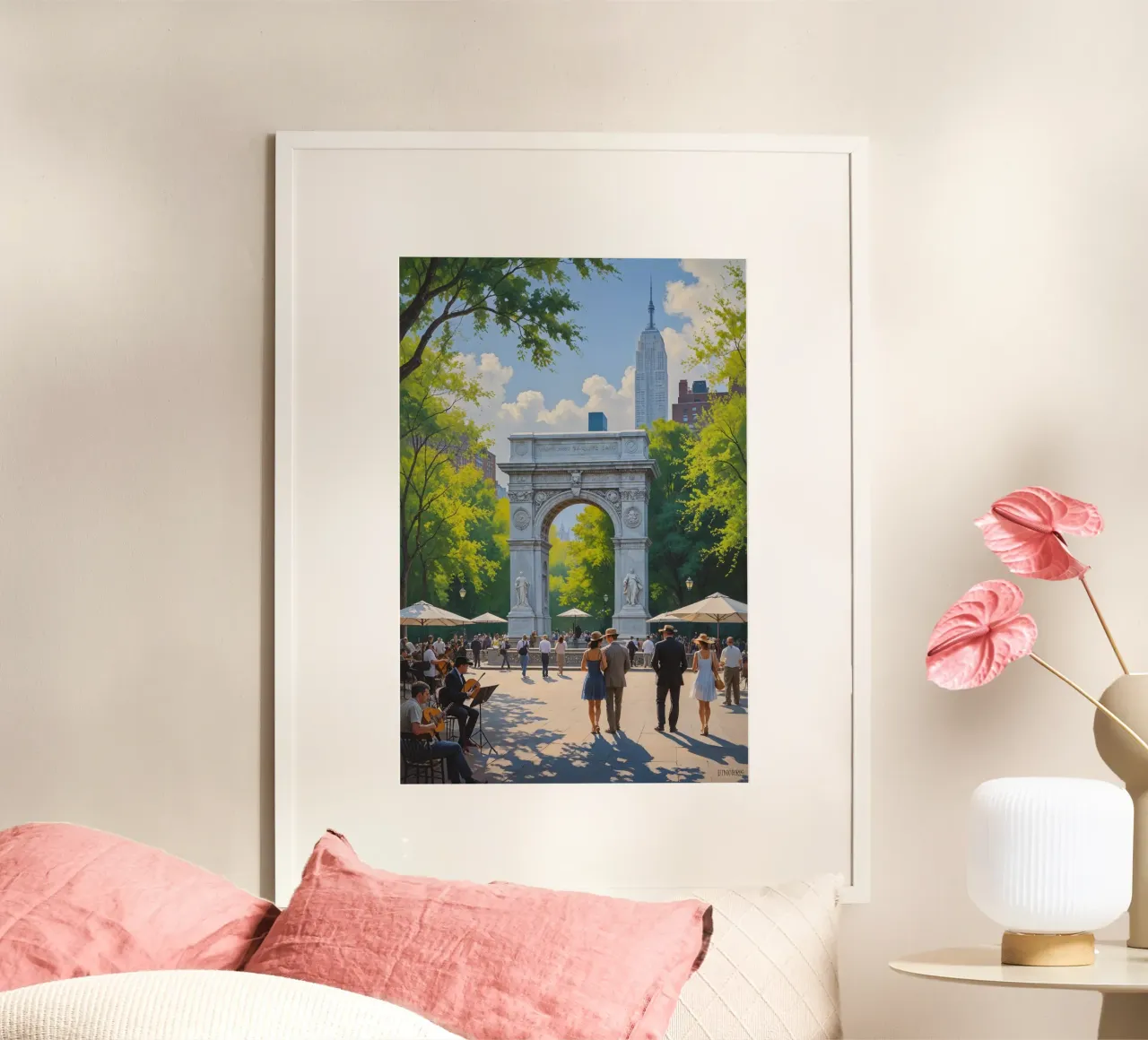 A Day in Washington Square Park poster con telaio in legno da AlbertKlee