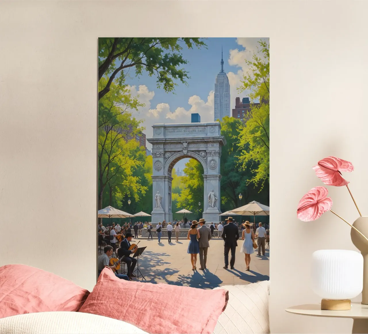 A Day in Washington Square Park poster con telaio in legno da AlbertKlee