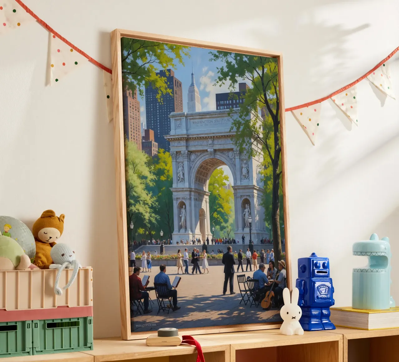 New York's Washington Square Arch in Summer tela con Cornice a cassetta da AlbertKlee