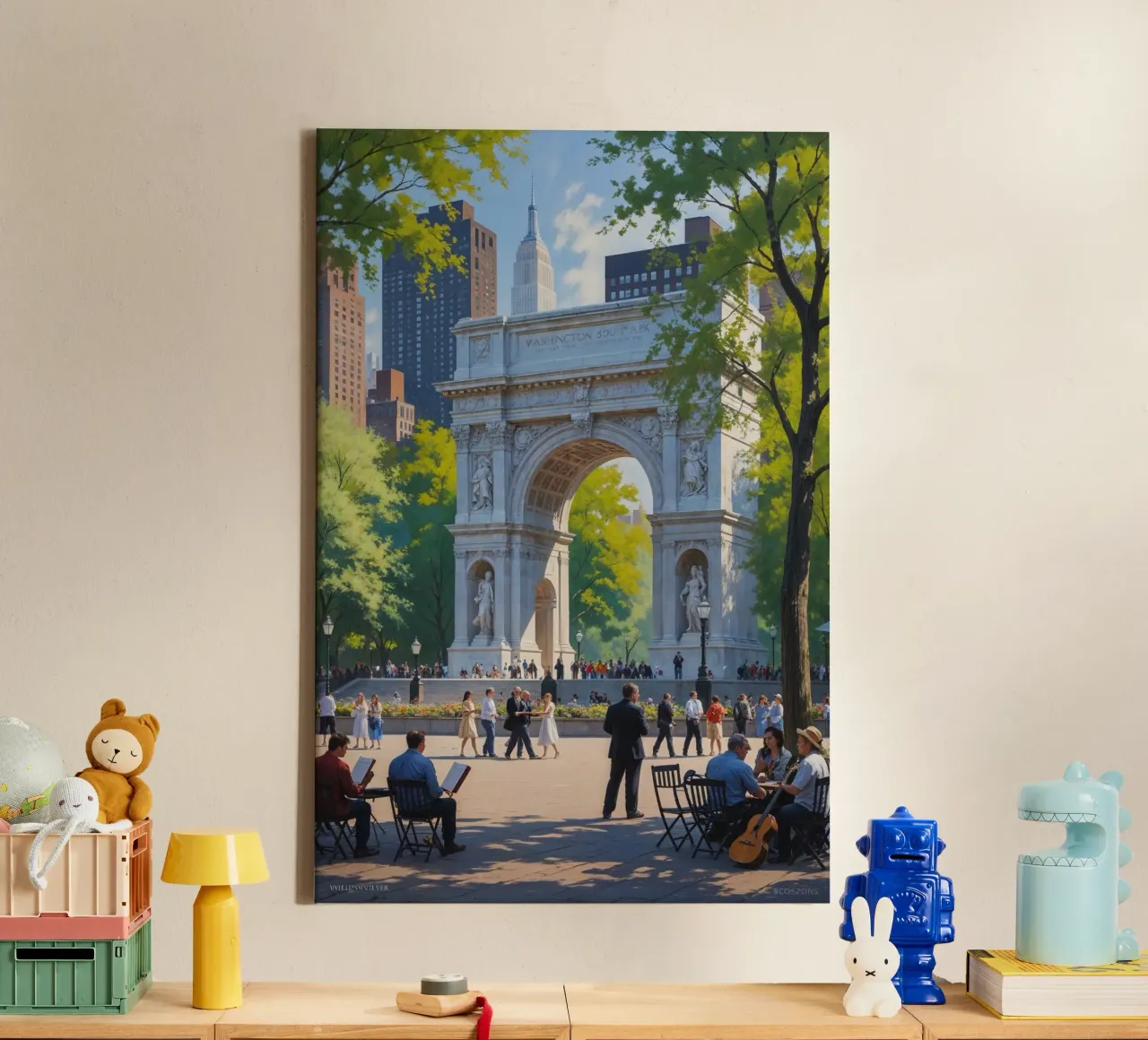 New York's Washington Square Arch in Summer tela con Cornice a cassetta da AlbertKlee
