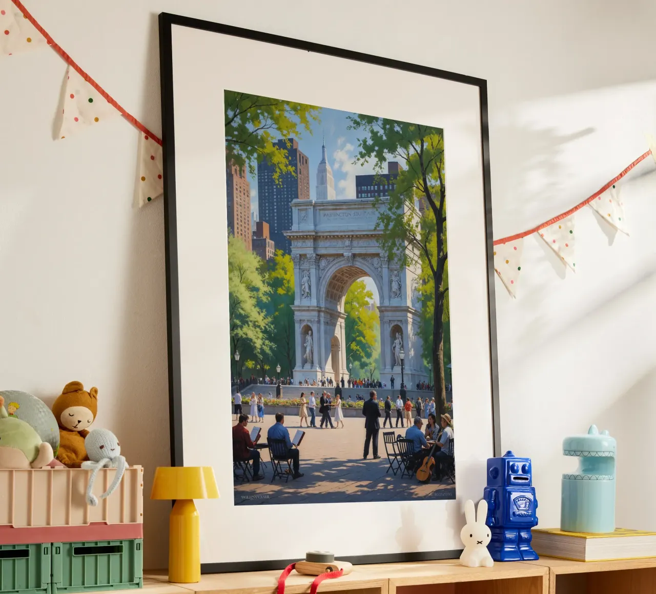 New York's Washington Square Arch in Summer poster con telaio in plastica da AlbertKlee