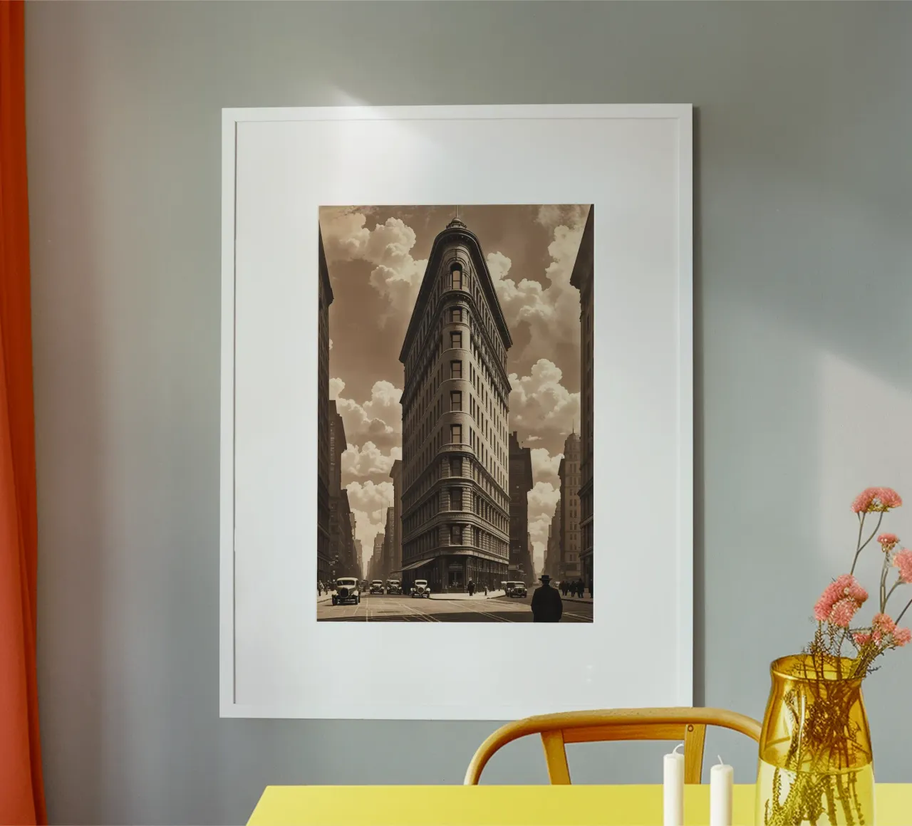 Timeless Elegance of the Flatiron Building poster avec cadre en plastique de AlbertKlee