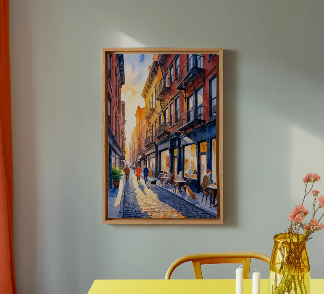 Evening Walk on a Vibrant Street tela con Cornice a cassetta da AlbertKlee