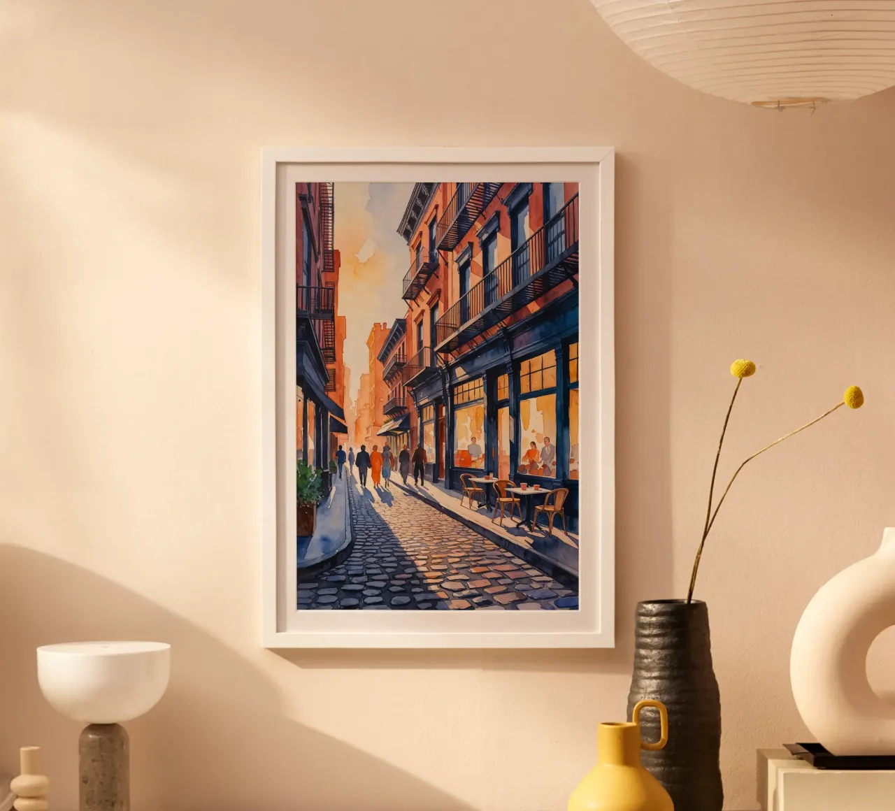 Cobblestone Street in Sunset Glow poster by AlbertKlee
