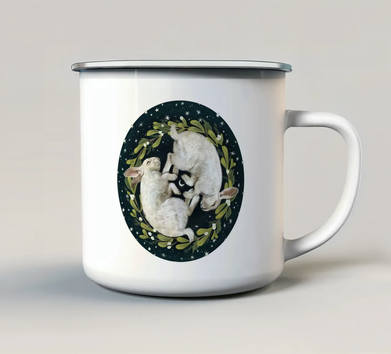 Conigli sotto le stelle tazza in smalto da Laura Graves