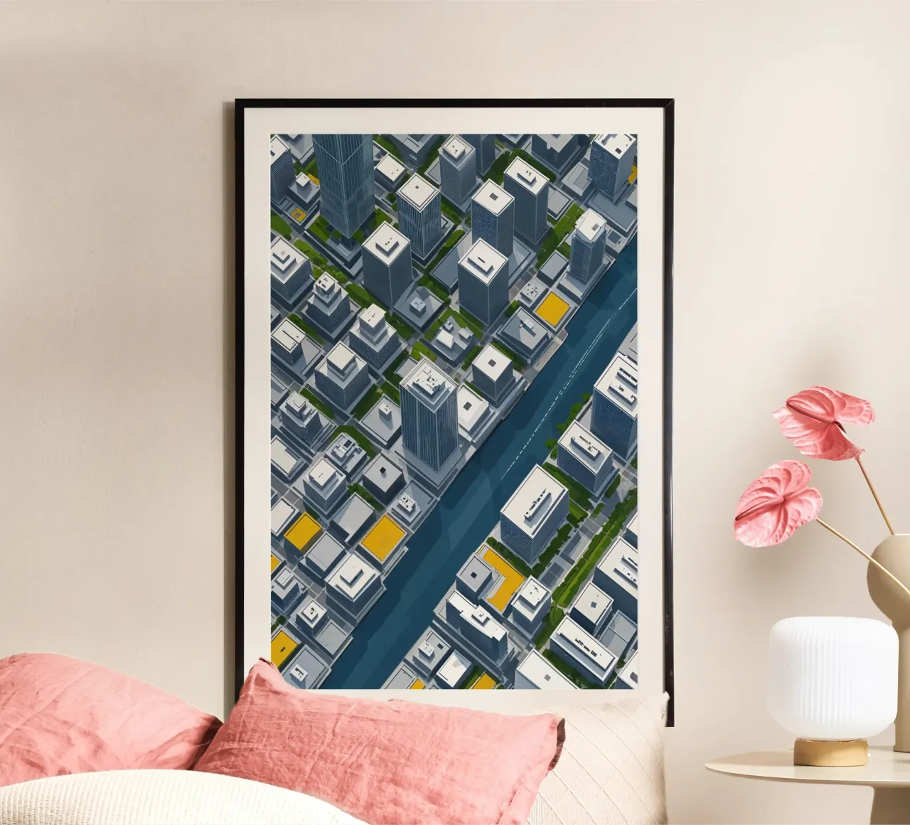 Urban Precision: Aerial View of a Modern Cityscape carta hahnemühle da AlbertKlee